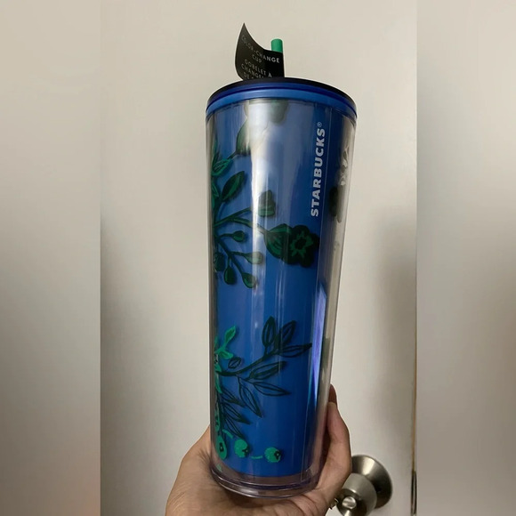 New Starbucks Holiday 2022 Color Change Blue Glitter Floral Corsage Tumbler 24oz - Picture 3 of 5